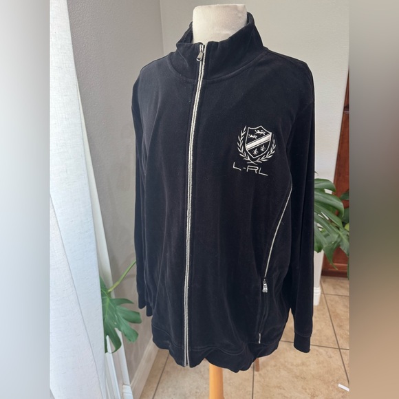 Lauren Ralph Lauren Y2K Velour track jacket Black Zip-Up Jacket with Embroidered - Picture 1 of 4